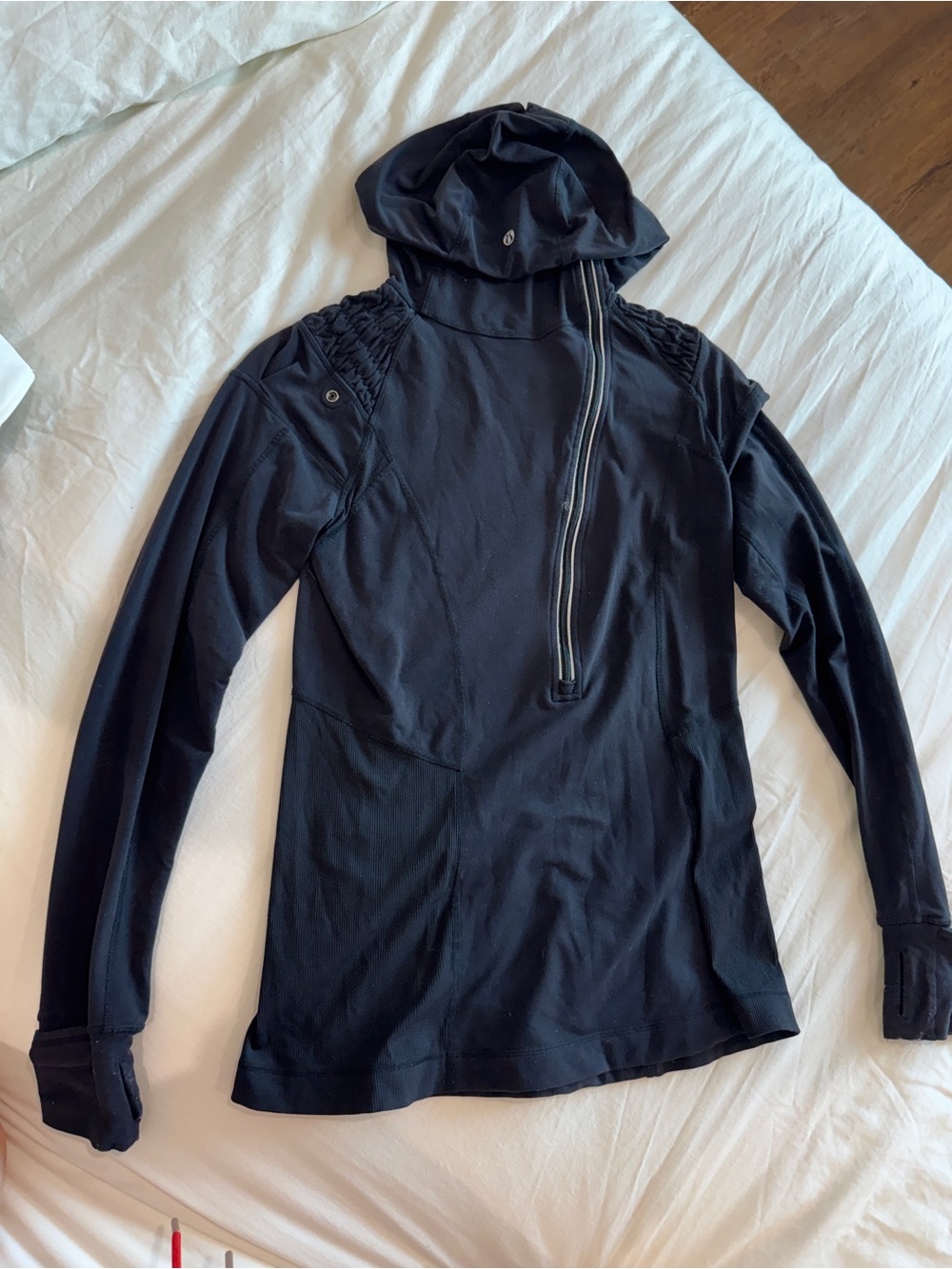 Lululemon Black Hooded Athletic Pullover with Asymmetric Zip
